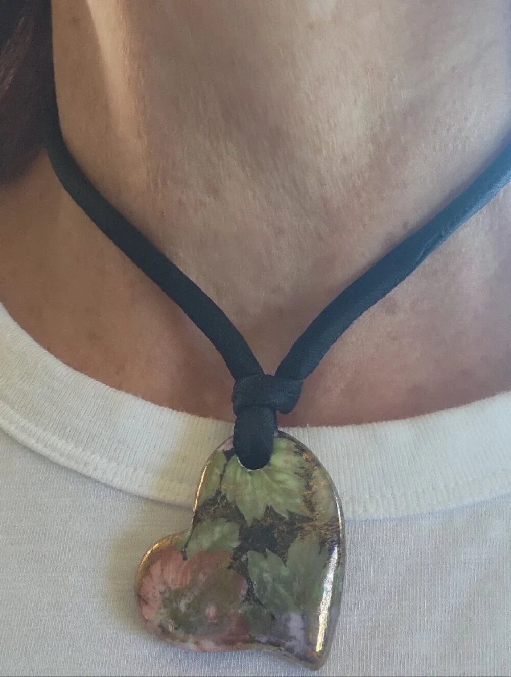 Handmade Heart Pendant Necklace in Green and Pink